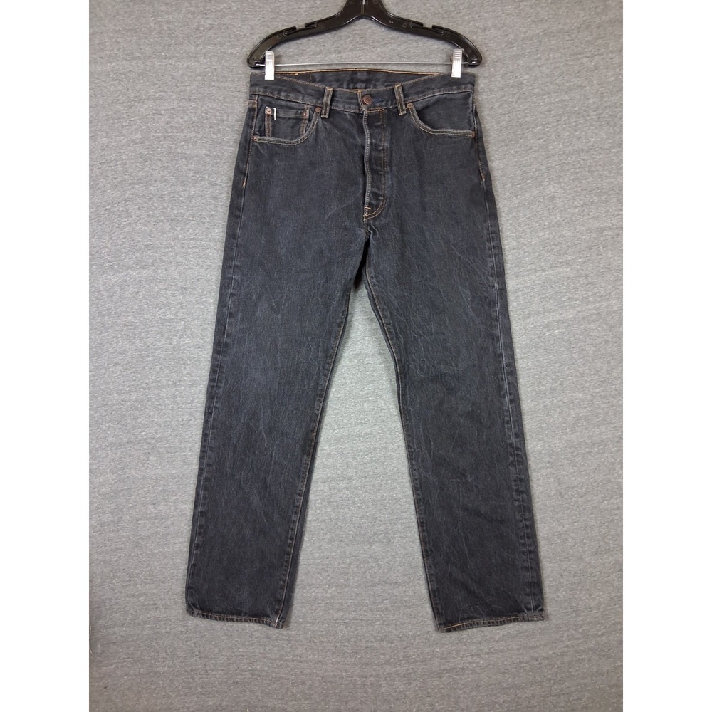 Levis Jeans Mens 34x34 Black Denim 501 Button Fly Classic Regular Fit Modern